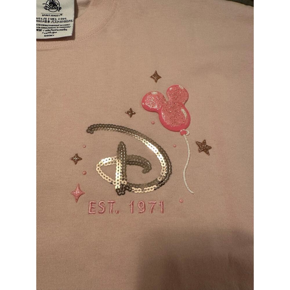 Disney Parks Spirit Jersey Mickey Balloon Gold Sequie Pink Pullover - Picture 3 of 9